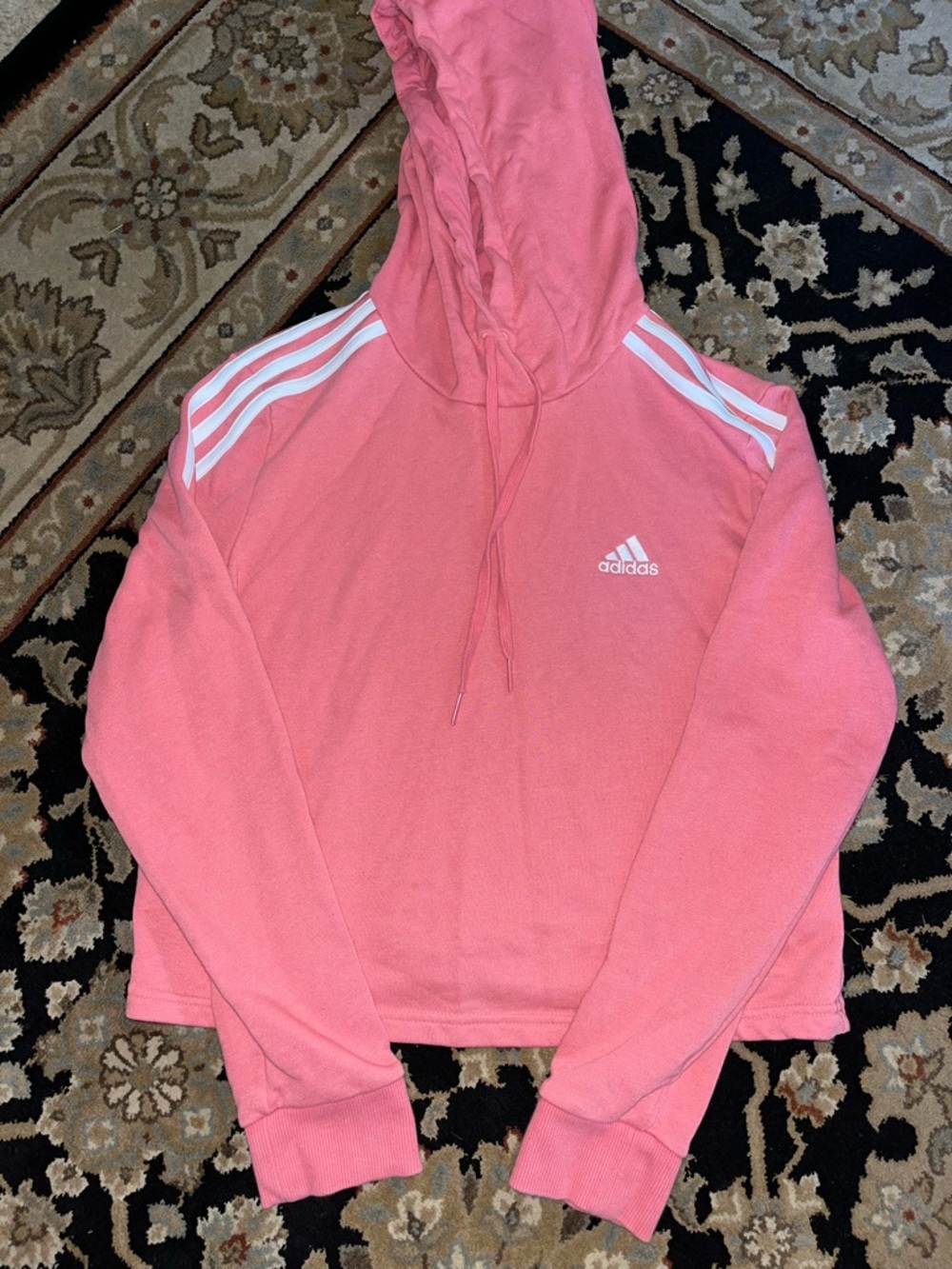 Adidas Pink Hoodie with White Stripes